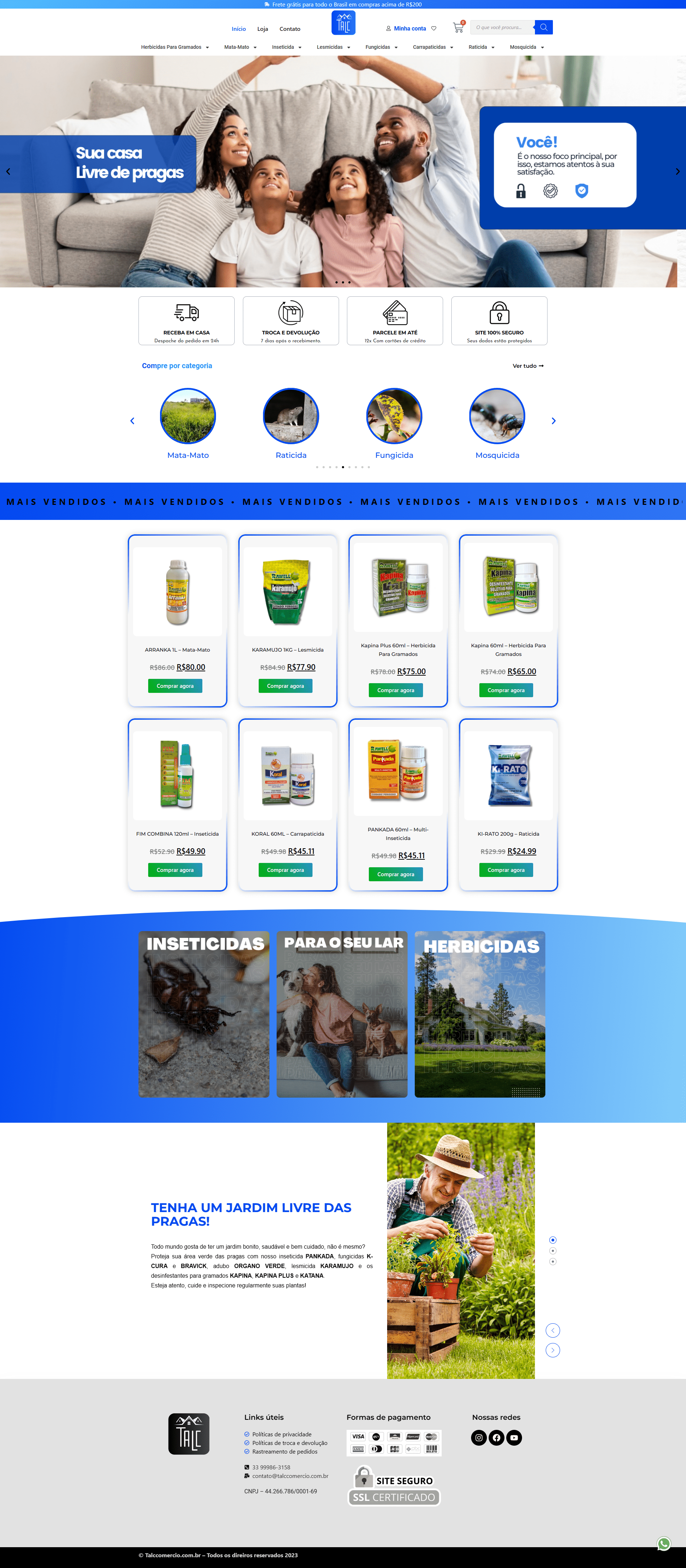Página completa do e-commerce TALC Comércio